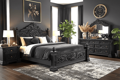 Château Élysian Bloom™ Hand - Carved Solid Wood Platform Bed & Bedroom Collection – handcrafted solid wood furniture