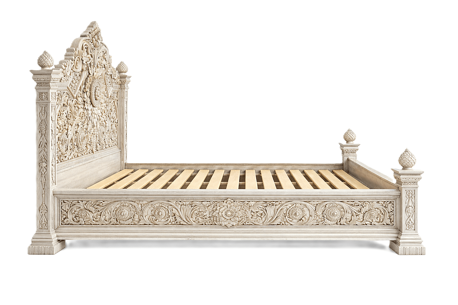 Château Élysian Bloom™ Hand - Carved Solid Wood Platform Bed & Bedroom Collection – handcrafted solid wood furniture