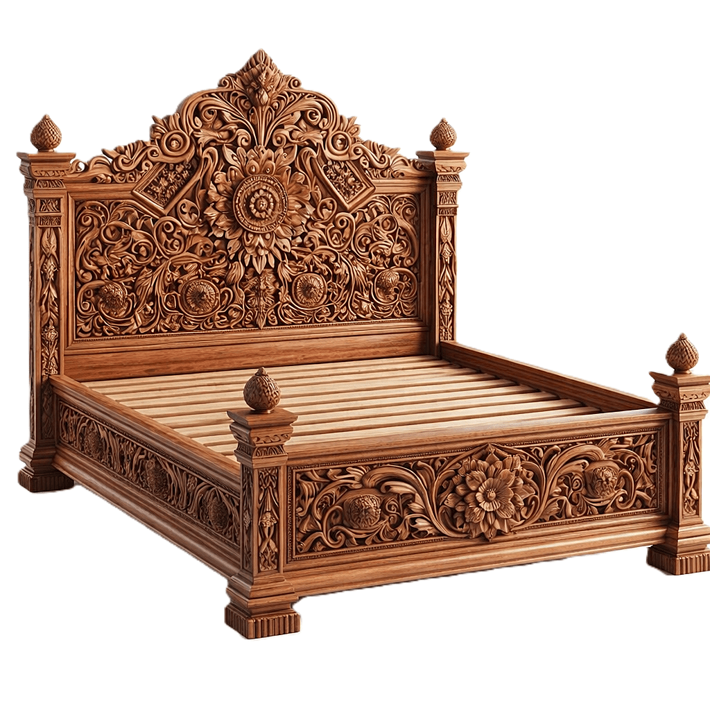 Château Élysian Bloom™ Hand - Carved Solid Wood Platform Bed & Bedroom Collection – handcrafted solid wood furniture