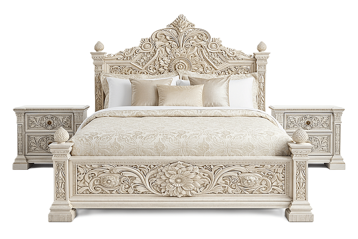 Château Élysian Bloom™ Hand - Carved Solid Wood Platform Bed & Bedroom Collection – handcrafted solid wood furniture