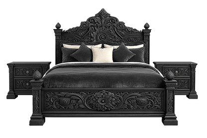Château Élysian Bloom™ Hand - Carved Solid Wood Platform Bed & Bedroom Collection – handcrafted solid wood furniture