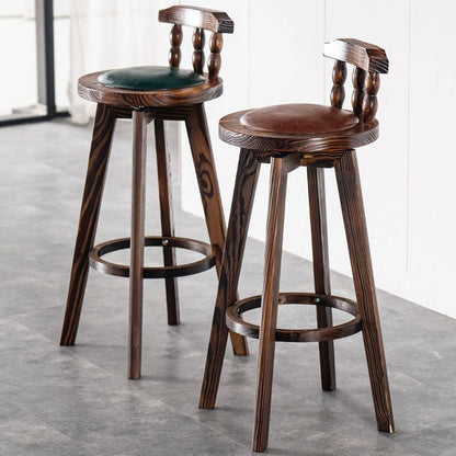 Classic Solid Wood Bar/Counter Stool with Round Seat, Back, and Rotatable Foot Pedestal – handcrafted solid wood furniture