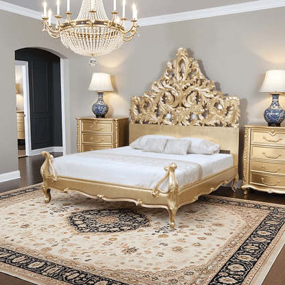 Crown Gold Leaf Hand Carved Bed Frame by Hibashi Furniture – handcrafted solid wood furniture made in India