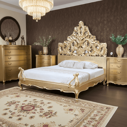 Crown Gold Leaf Hand Carved Bed Frame – handcrafted solid wood furniture