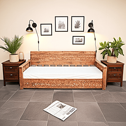 Dalia Hand Carved Indian Solid Wooden Daybed – handcrafted solid wood furniture