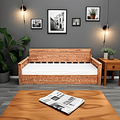 Dalia Hand Carved Indian Solid Wooden Daybed – handcrafted solid wood furniture