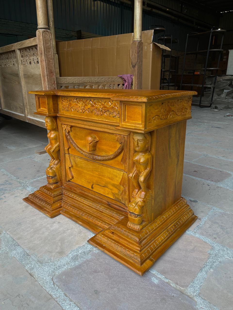 Daze Gothic Hand Carved Nightstand – handcrafted solid wood furniture