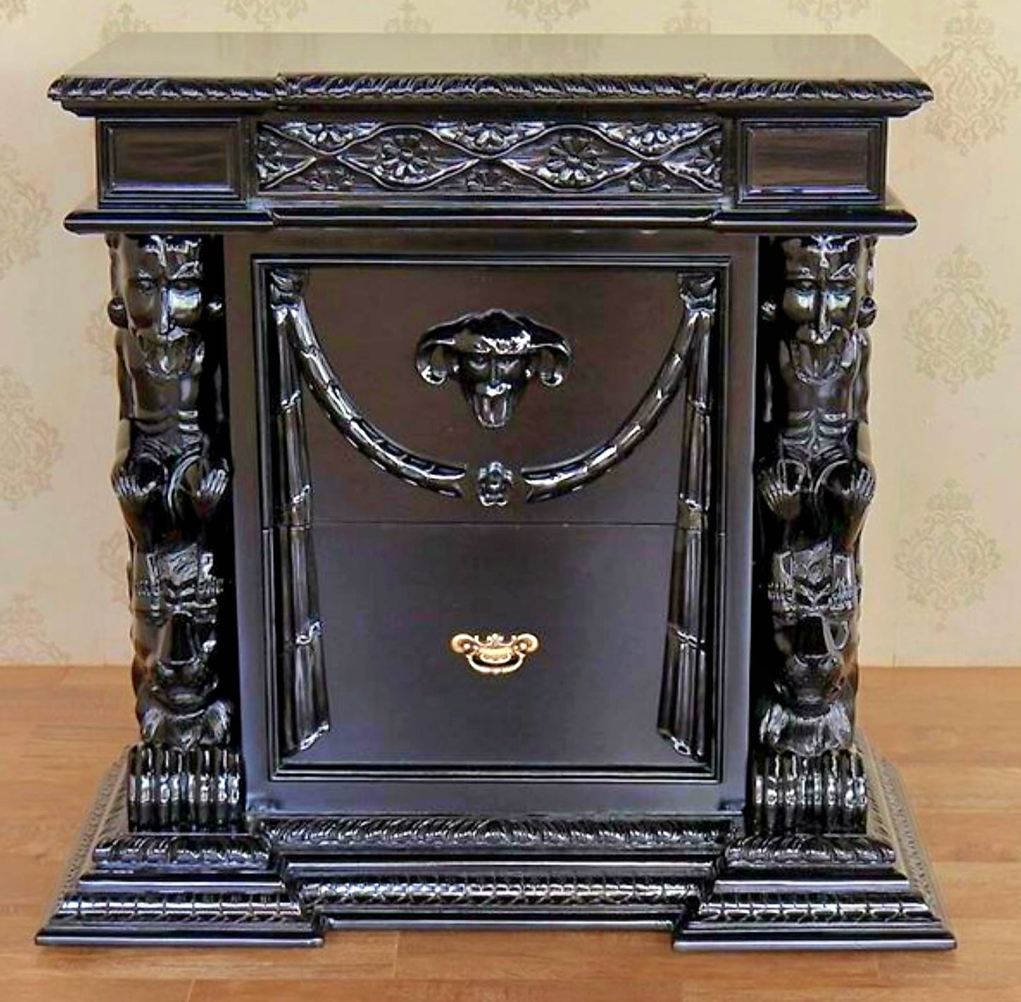 Daze Gothic Hand Carved Nightstand – handcrafted solid wood furniture