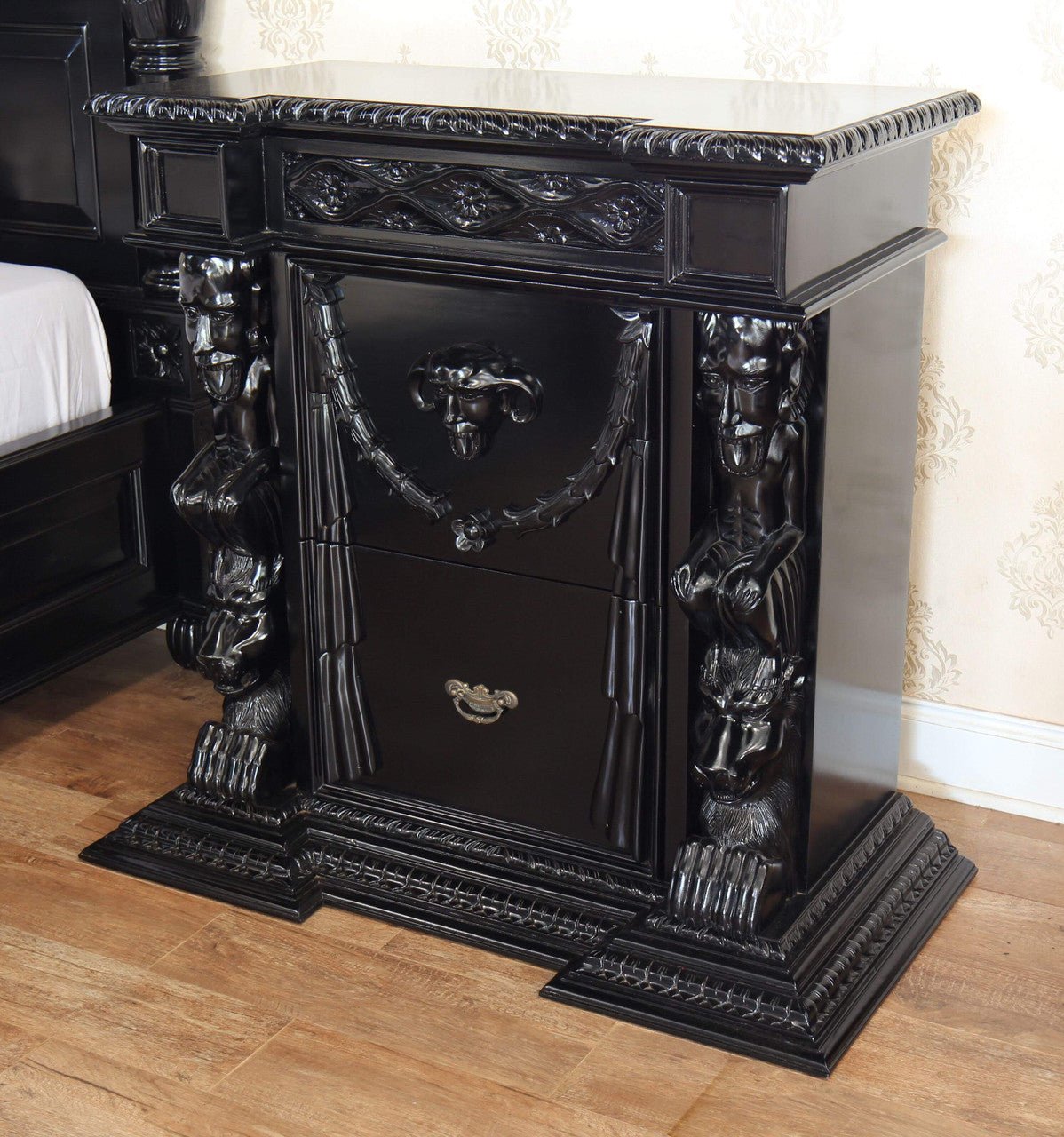 Daze Gothic Hand Carved Nightstand – handcrafted solid wood furniture