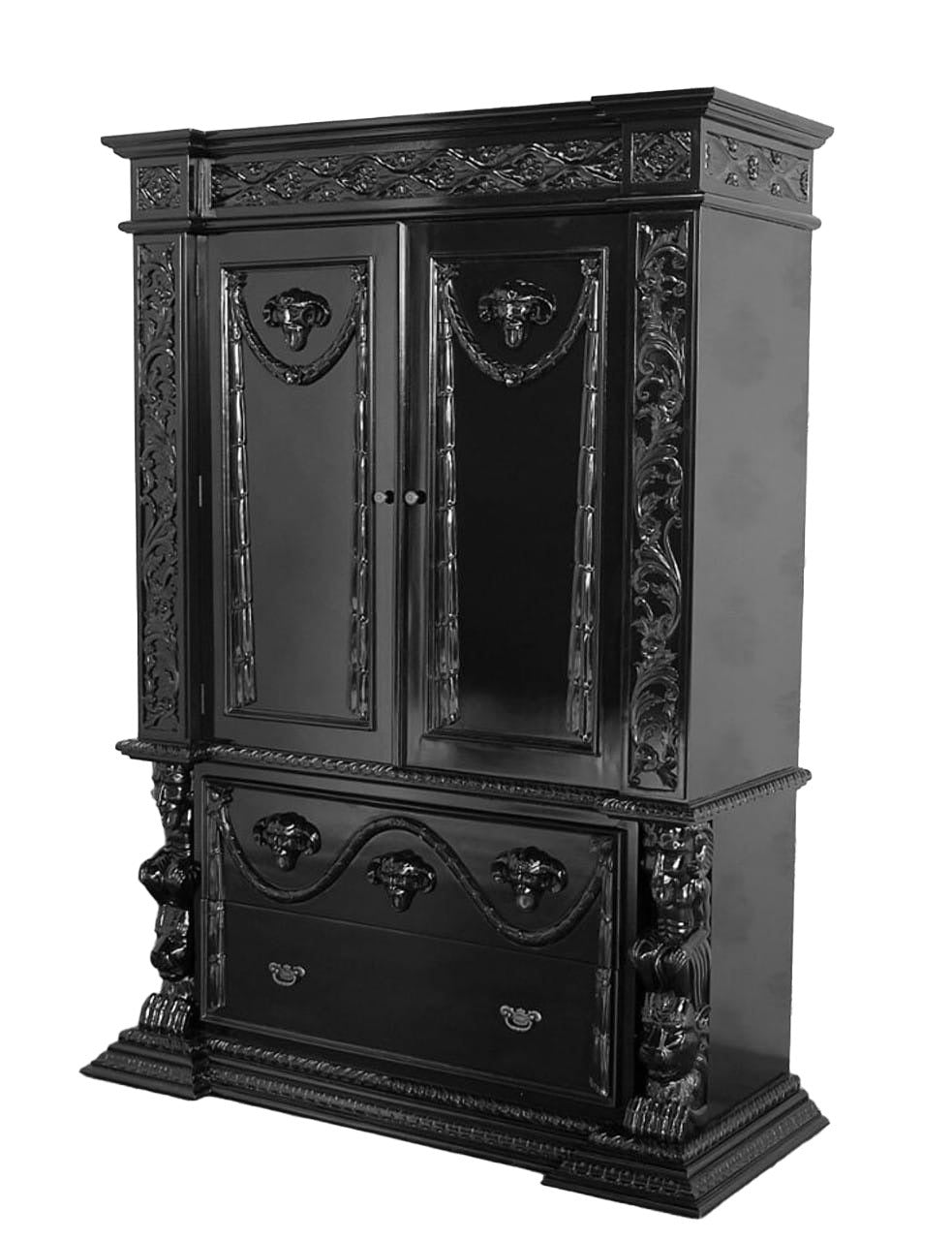Daze Hand Carved Gothic Wardrobe Armoire – handcrafted solid wood furniture