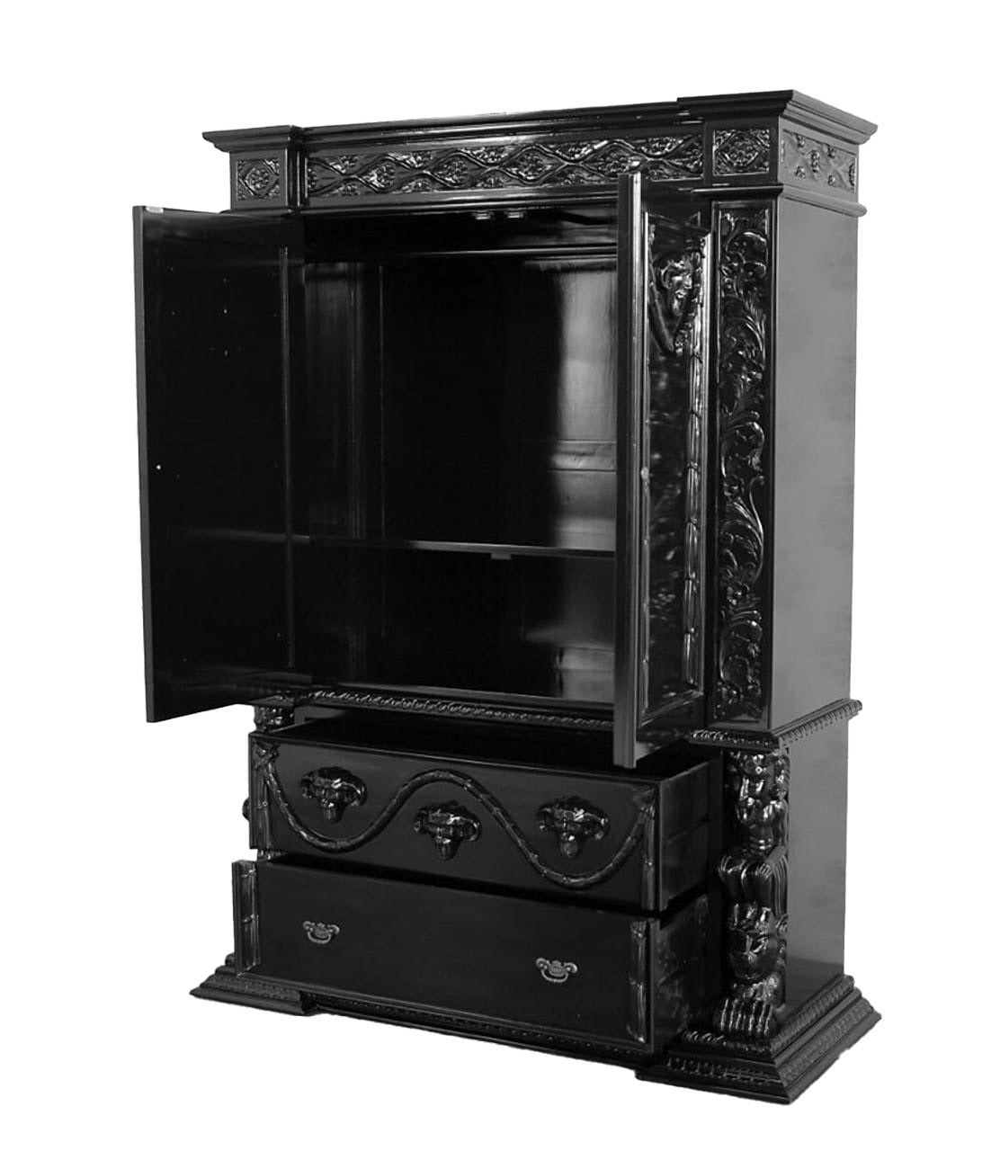 Daze Hand Carved Gothic Wardrobe Armoire – handcrafted solid wood furniture