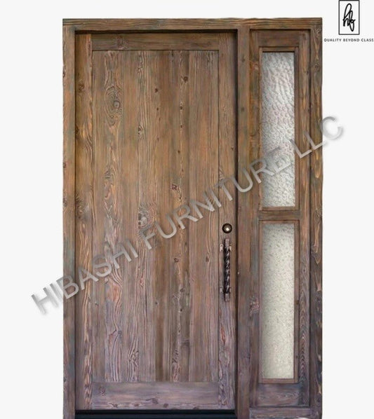 DIPOLOG Hand Carved Wood Front Door With Custom Textured Glass Sidelight – handcrafted solid wood furniture