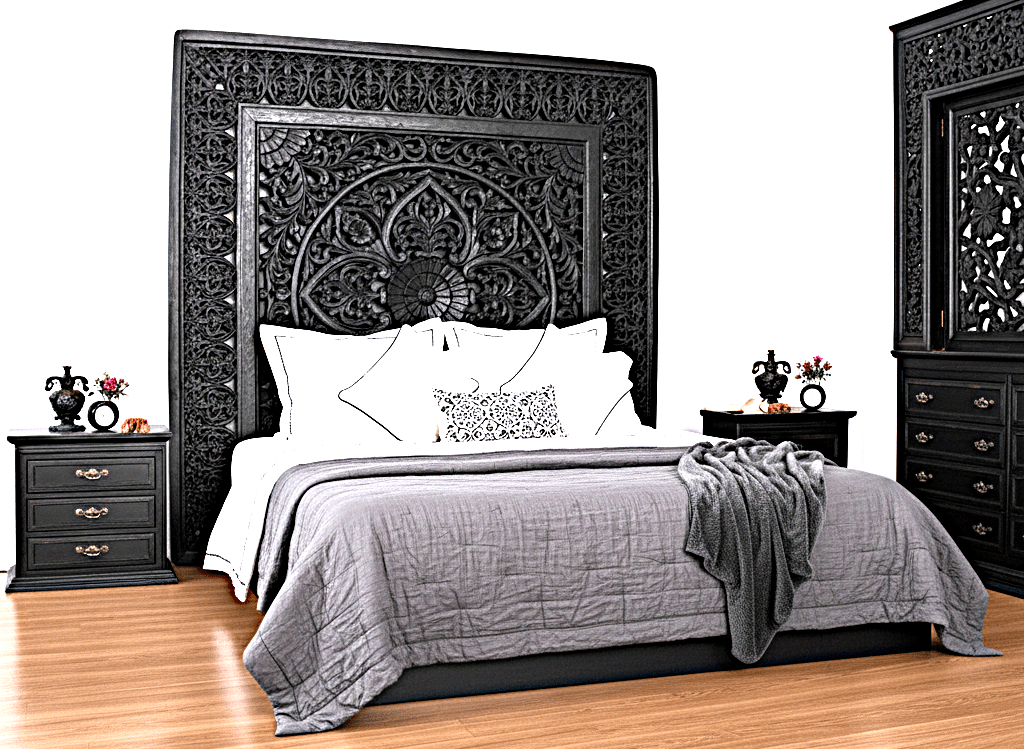 Dynasty Hand Carved Wooden Jody Bed Frame With Storage Drawers – handcrafted solid wood furniture