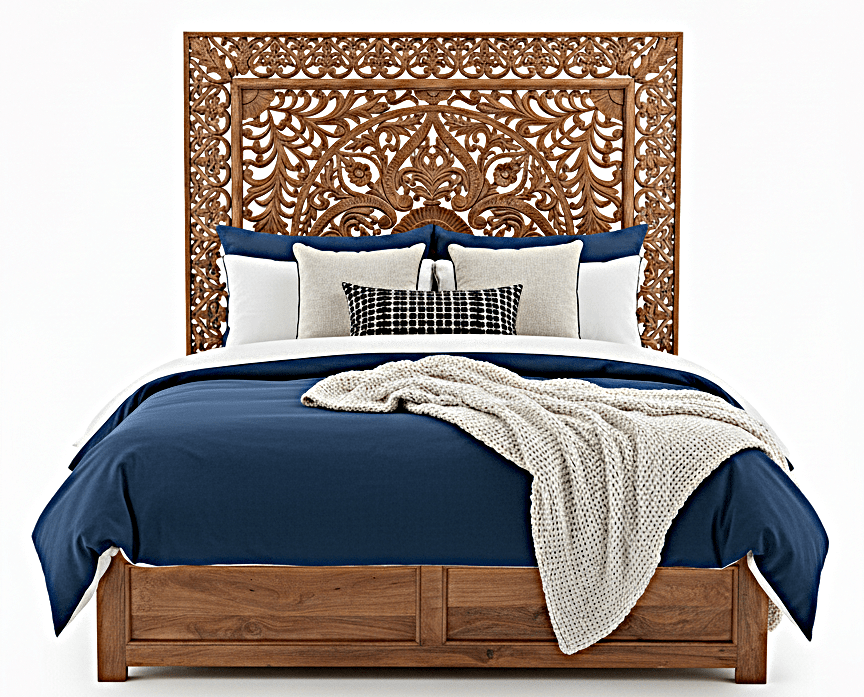 Dynasty Hand Carved Wooden Jody Bed Frame With Storage Drawers – handcrafted solid wood furniture