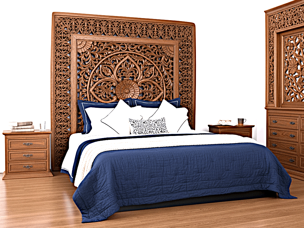 Dynasty Hand Carved Wooden Jody Bed Frame With Storage Drawers – handcrafted solid wood furniture