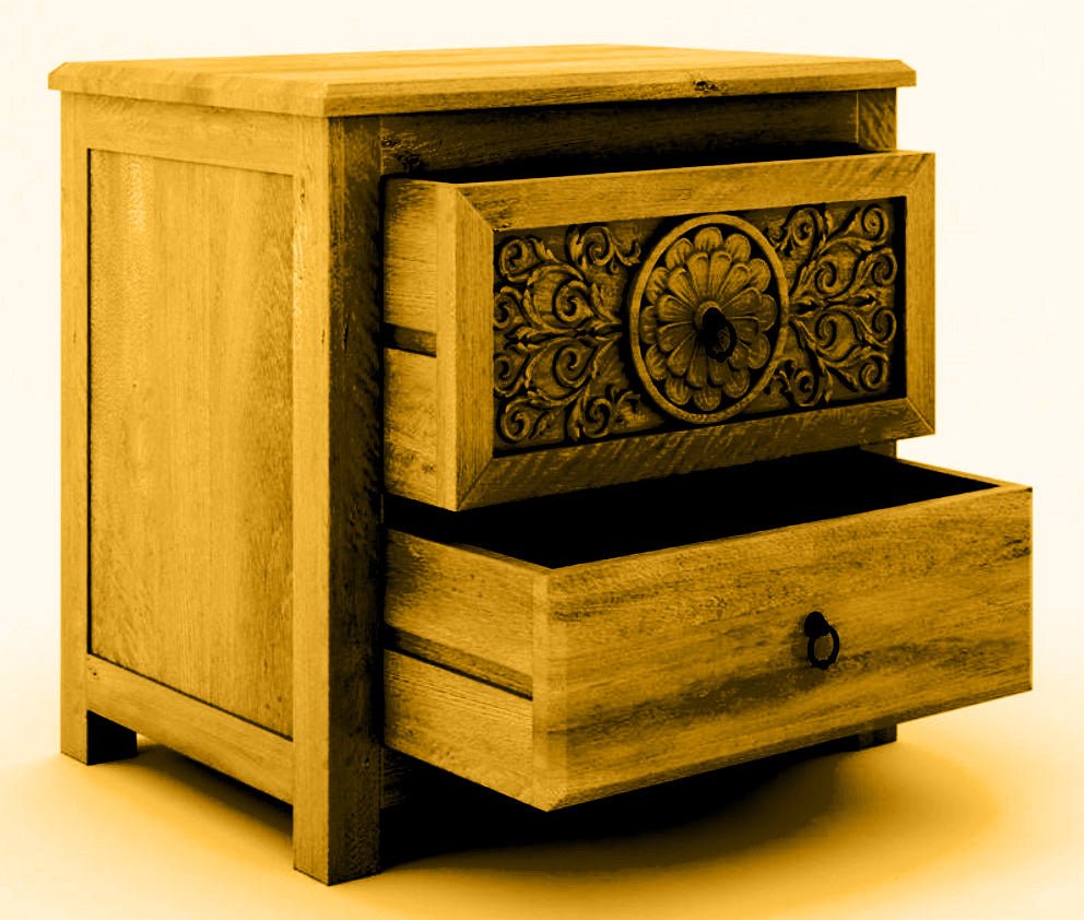 Dynasty Mughal Hand Carved Solid Wooden 2 - Drawer Bedside / Nightstand – handcrafted solid wood furniture