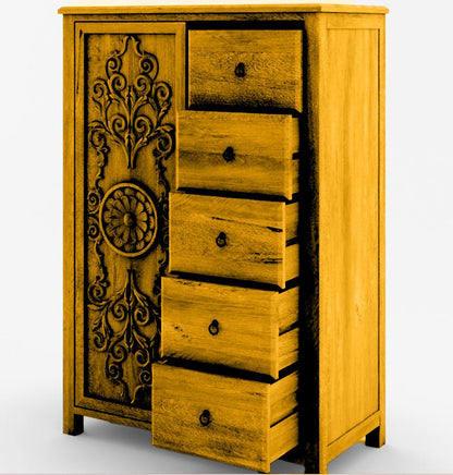 Dynasty Mughal Hand Carved Solid Wooden 5 - Drawer Armoire / Tall Dresser – handcrafted solid wood furniture