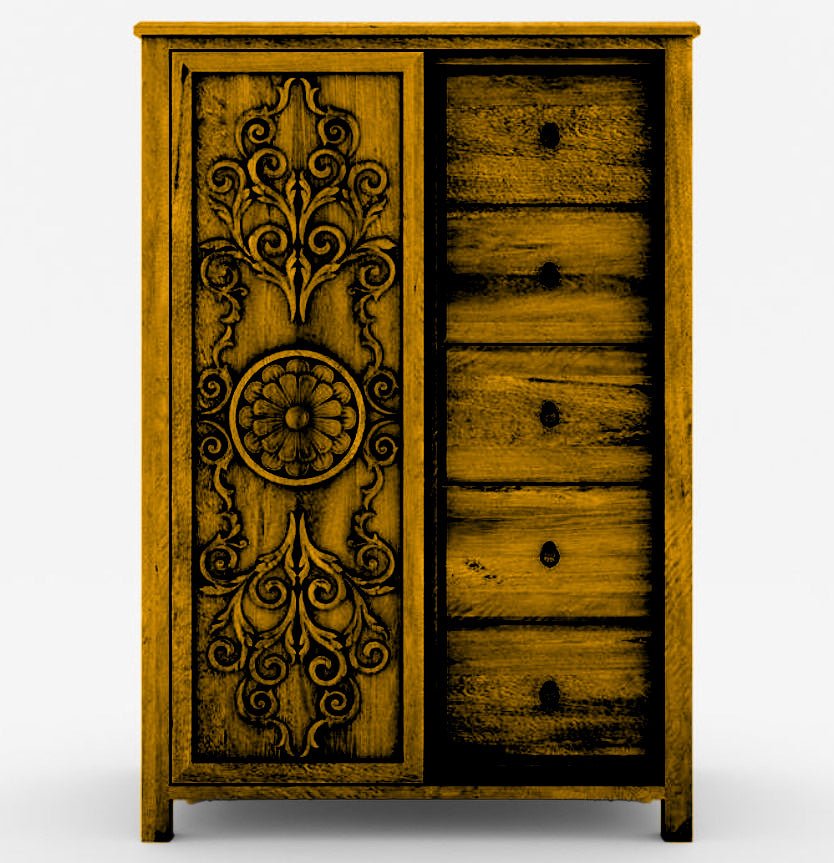 Dynasty Mughal Hand Carved Solid Wooden 5 - Drawer Armoire / Tall Dresser – handcrafted solid wood furniture