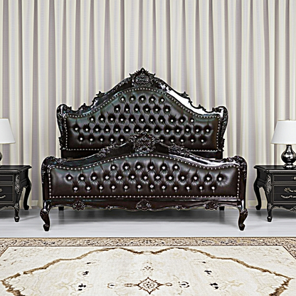 Jabs Hand carved Solid Wooden Upholstered Tufted Bed
