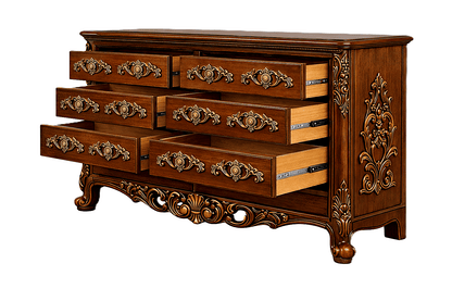 Eldoria Palace™ Hand - Carved Solid Teak Wood Dresser With Mirror Frame – handcrafted solid wood furniture