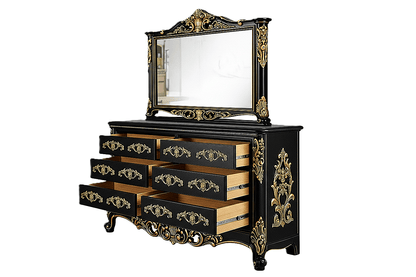 Eldoria Palace™ Hand - Carved Solid Teak Wood Dresser With Mirror Frame – handcrafted solid wood furniture