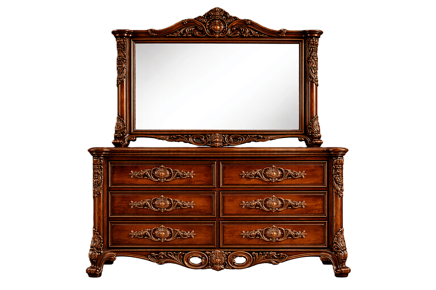 Eldoria Palace™ Hand - Carved Solid Teak Wood Dresser With Mirror Frame – handcrafted solid wood furniture