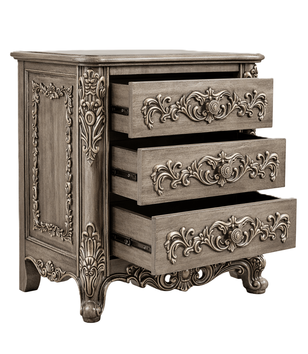 Eldoria Palace™ Hand - Carved Solid Teak Wood Nightstand – handcrafted solid wood furniture