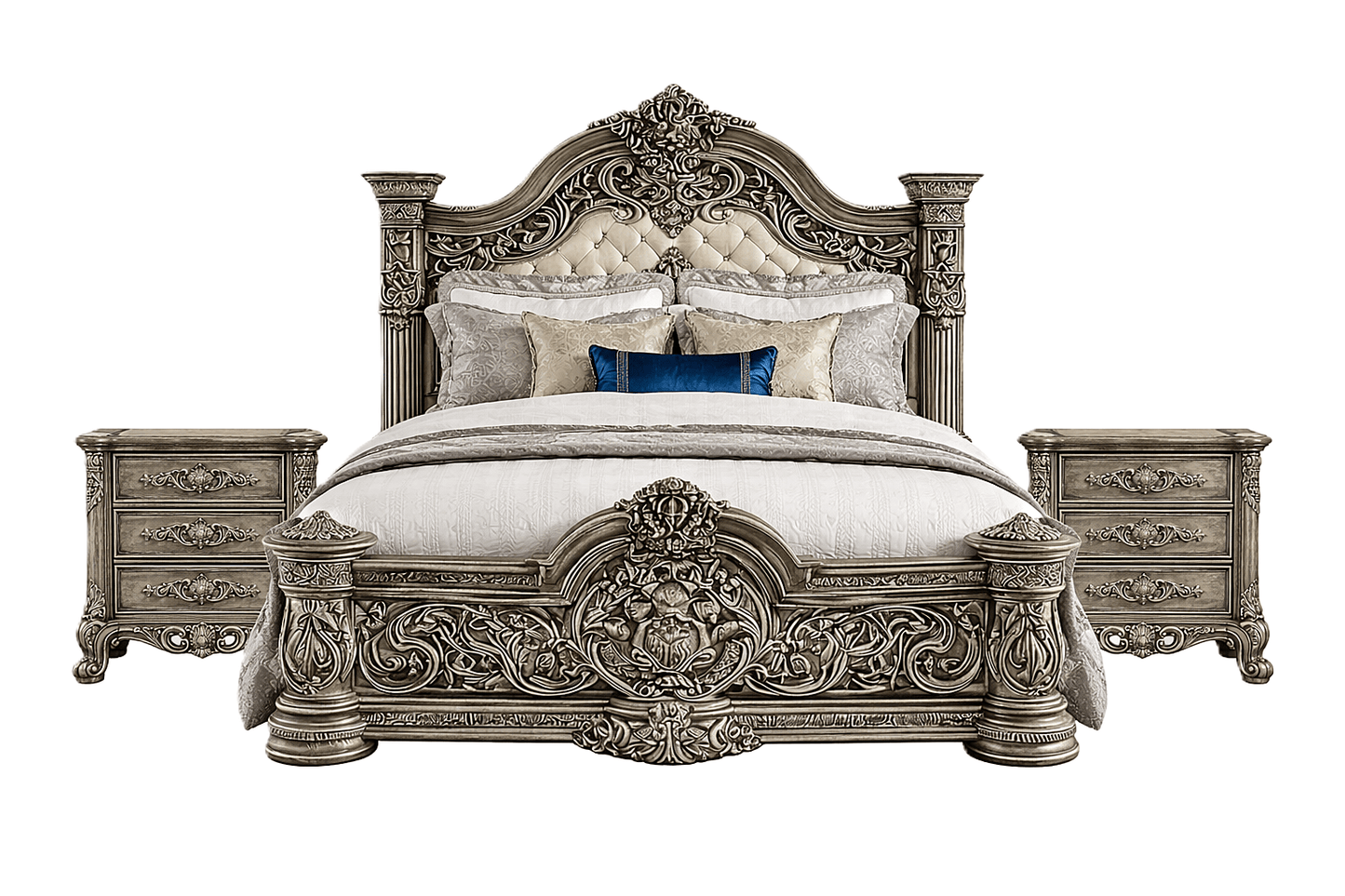 Eldoria Palace™ Hand - Carved Solid Teak Wood Platform Bed & Bedroom Collection – handcrafted solid wood furniture