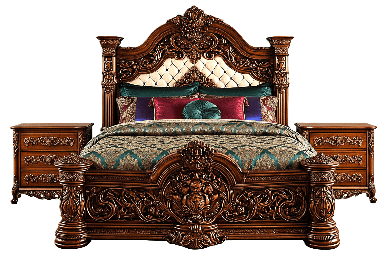 Eldoria Palace™ Hand - Carved Solid Teak Wood Platform Bed & Bedroom Collection – handcrafted solid wood furniture