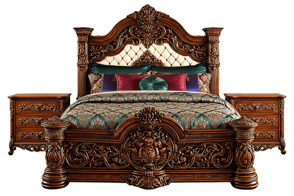 Eldoria Palace™ Hand - Carved Solid Teak Wood Platform Bed & Bedroom Collection – handcrafted solid wood furniture