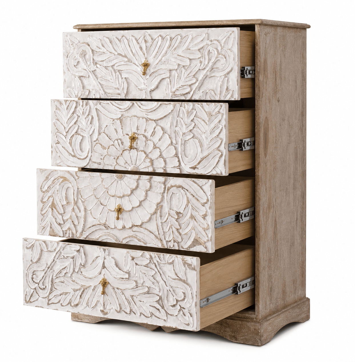 Elegant Floral Hand-Carved Indian Chest drawer – handcrafted solid wood furniture