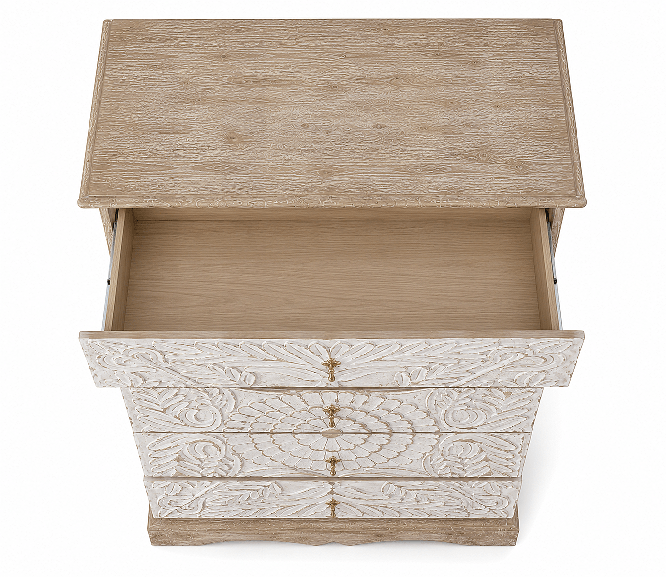 Elegant Floral Hand-Carved Indian Chest drawer – handcrafted solid wood furniture