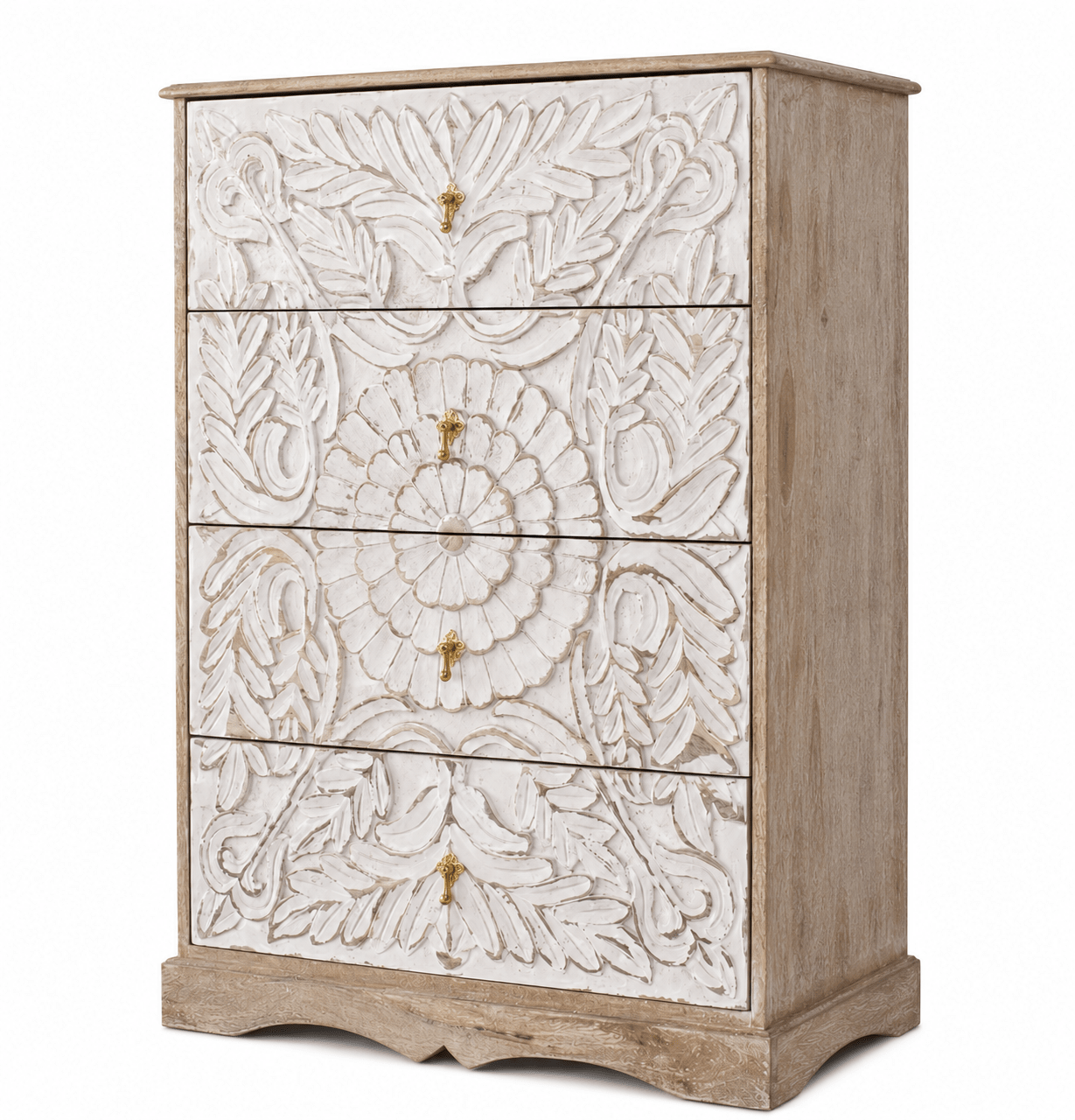 Elegant Floral Hand-Carved Indian Chest drawer – handcrafted solid wood furniture