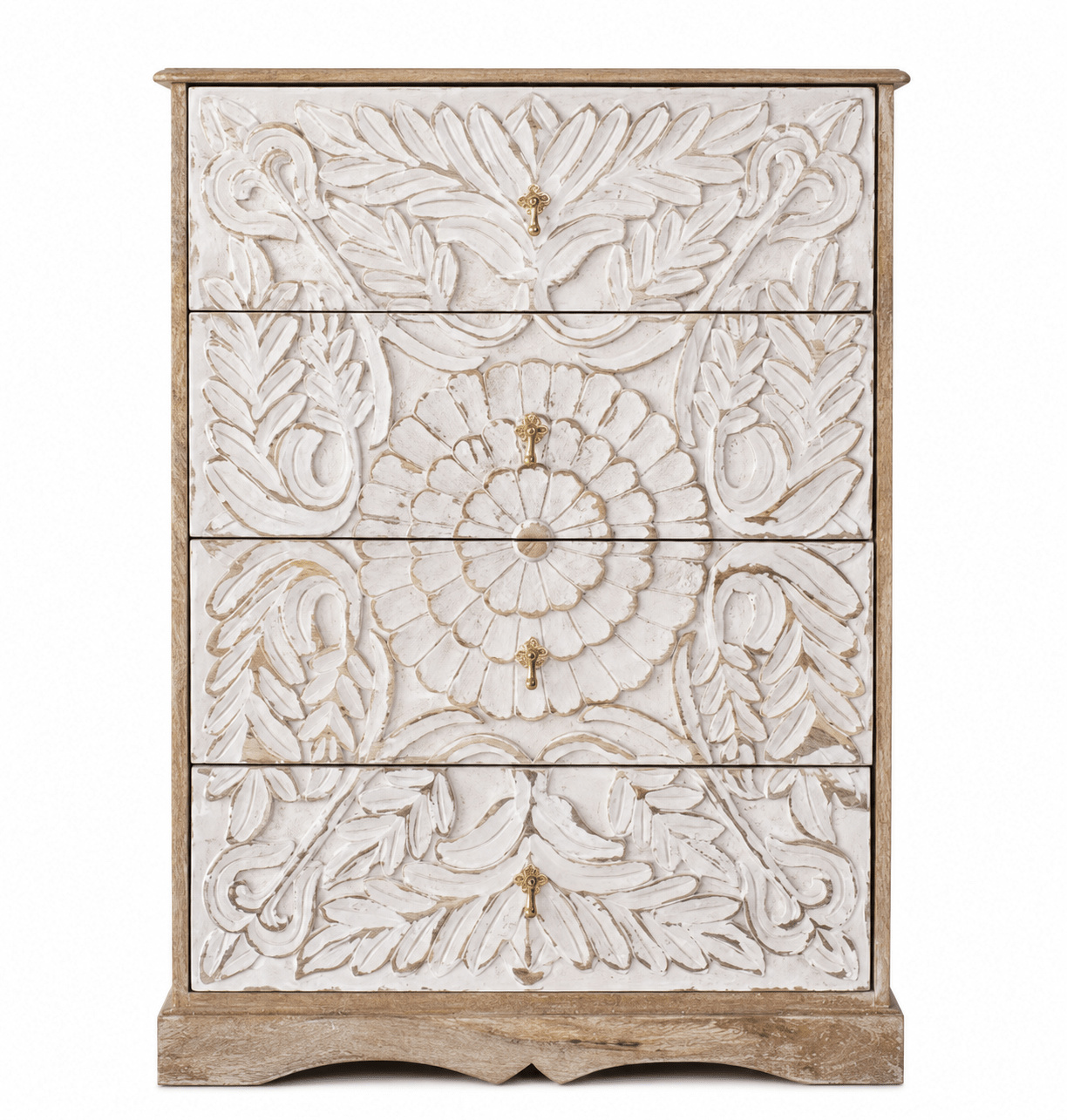 Elegant Floral Hand-Carved Indian Chest drawer – handcrafted solid wood furniture