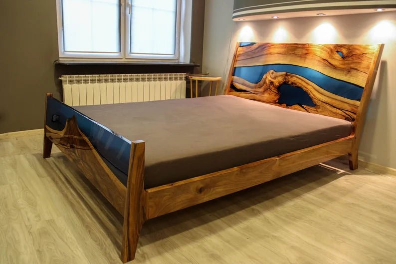 Epoxy Blue Nile Solid Wooden Bed by Hibashi Furniture – handcrafted solid wood furniture made in India