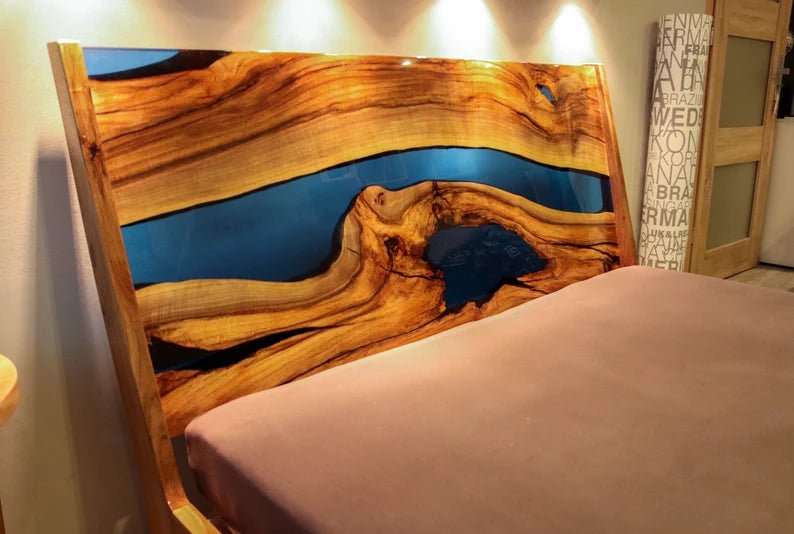 Epoxy Blue Nile Solid Wooden Bed by Hibashi Furniture – handcrafted solid wood furniture made in India