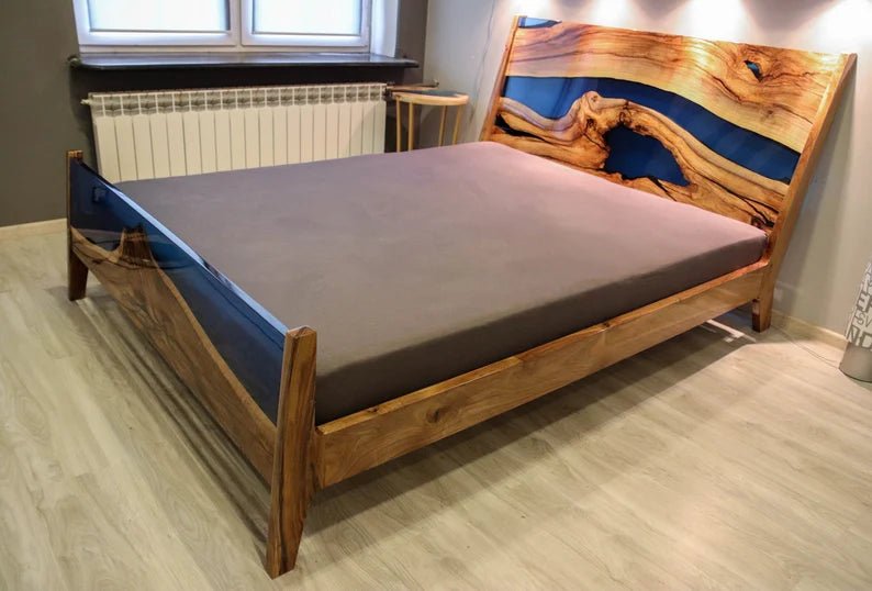 Epoxy Blue Nile Solid Wooden Bed by Hibashi Furniture – handcrafted solid wood furniture made in India