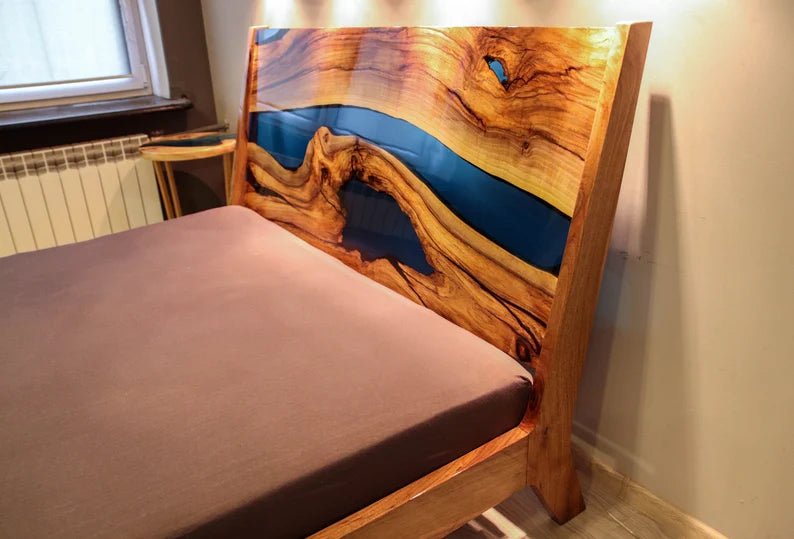 Epoxy Blue Nile Solid Wooden Bed by Hibashi Furniture – handcrafted solid wood furniture made in India