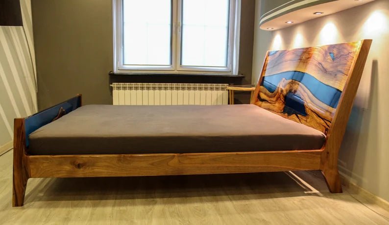 Epoxy Blue Nile Solid Wooden Bed by Hibashi Furniture – handcrafted solid wood furniture made in India