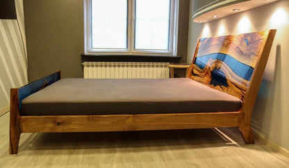 Epoxy Blue Nile Solid Wooden Bed by Hibashi Furniture – handcrafted solid wood furniture made in India