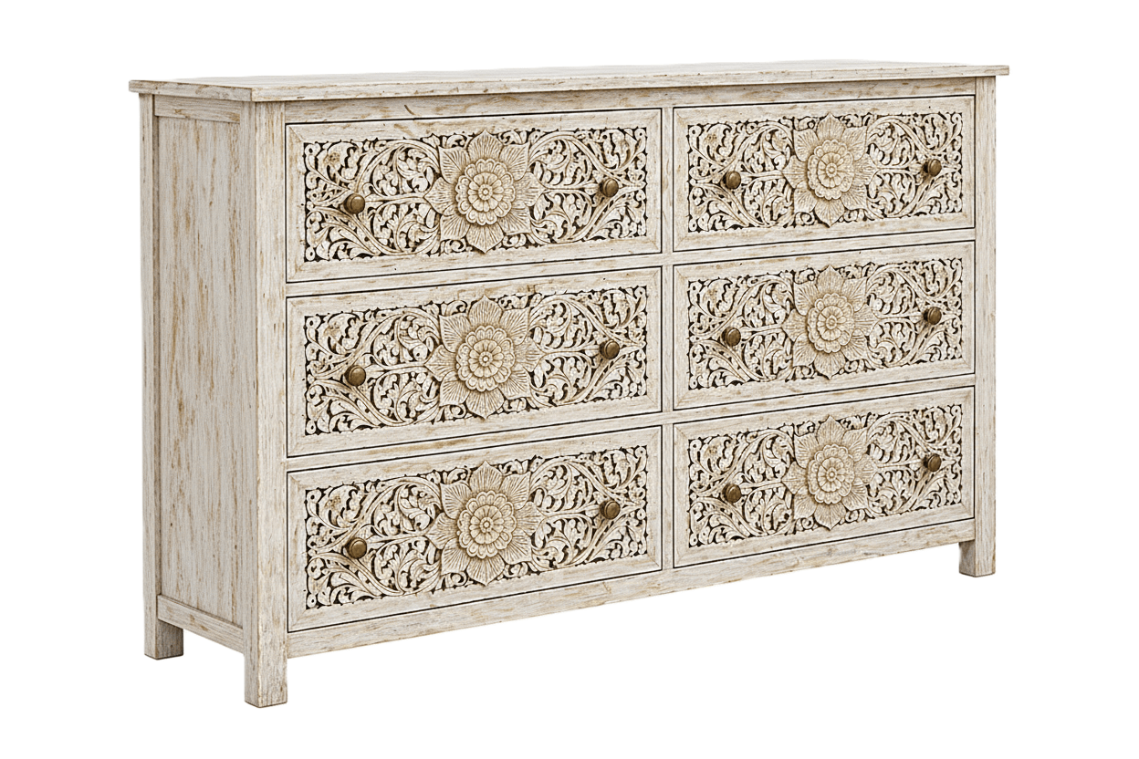 Florentia Crest™ Hand - Carved Solid Wood Dresser – handcrafted solid wood furniture