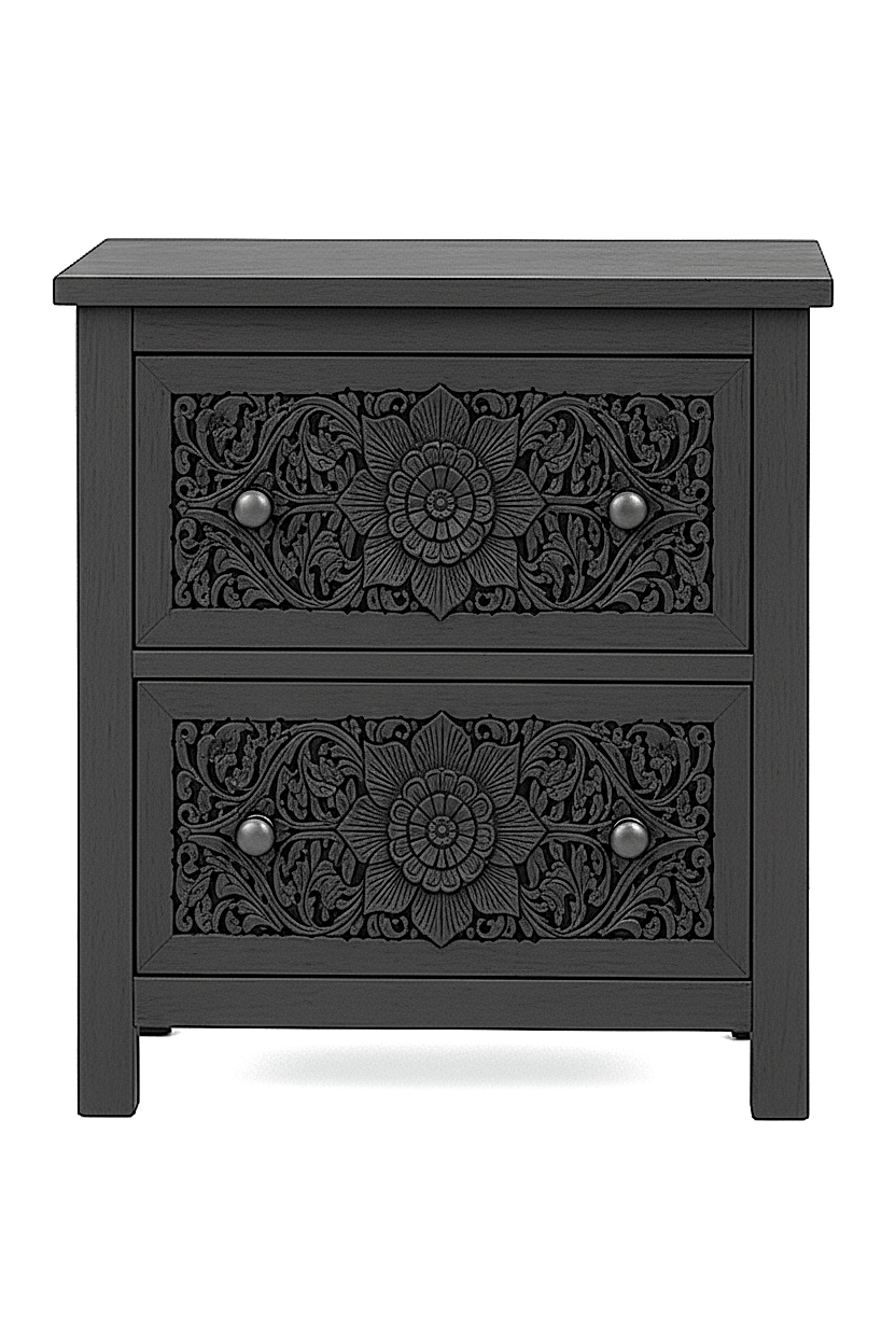 Florentia Crest™ Hand - Carved Solid Wood Nightstand – handcrafted solid wood furniture