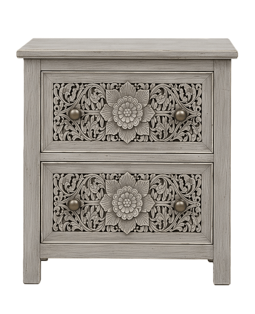 Florentia Crest™ Hand - Carved Solid Wood Nightstand – handcrafted solid wood furniture