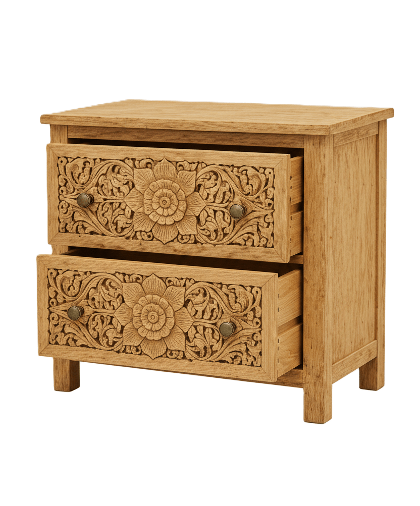 Florentia Crest™ Hand - Carved Solid Wood Nightstand – handcrafted solid wood furniture