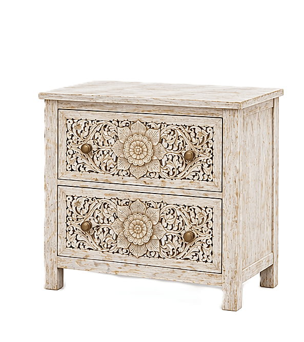 Florentia Crest™ Hand - Carved Solid Wood Nightstand – handcrafted solid wood furniture