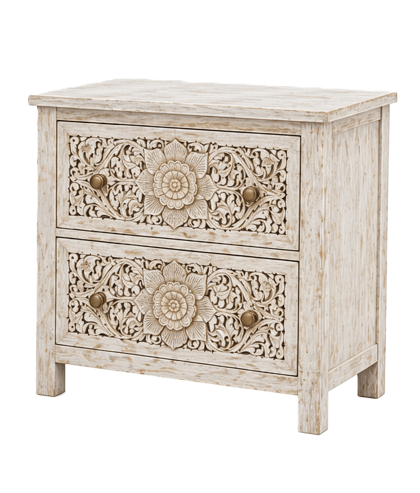 Florentia Crest™ Hand - Carved Solid Wood Nightstand – handcrafted solid wood furniture