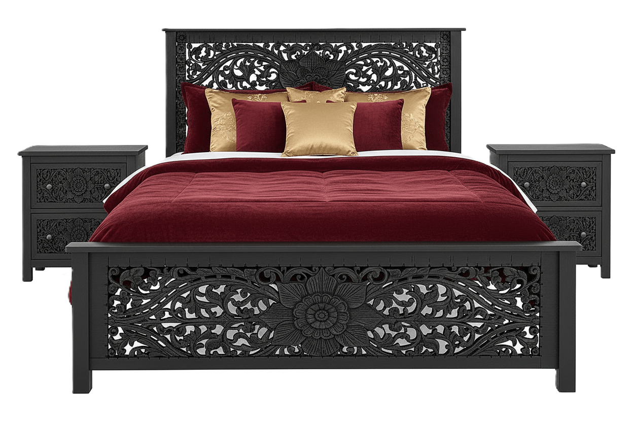 Florentia Crest™ Hand - Carved Solid Wood Nightstand – handcrafted solid wood furniture