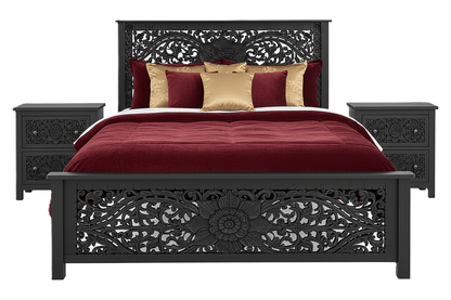 Florentia Crest™ Hand - Carved Solid Wood Nightstand – handcrafted solid wood furniture