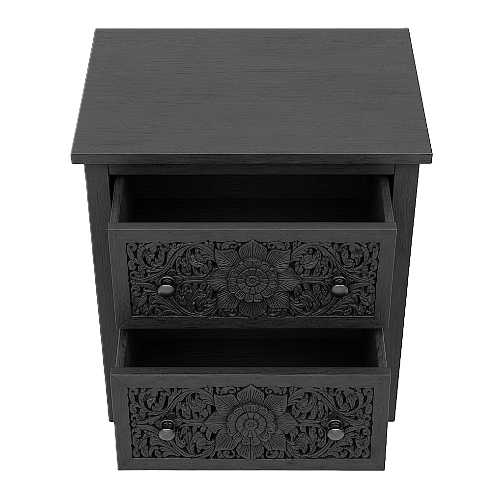 Florentia Crest™ Hand - Carved Solid Wood Nightstand – handcrafted solid wood furniture