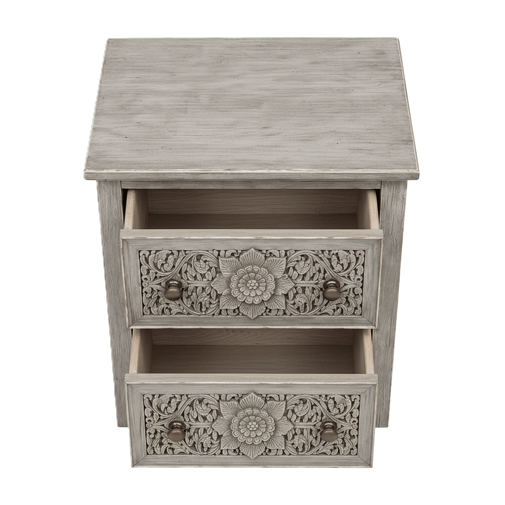 Florentia Crest™ Hand - Carved Solid Wood Nightstand – handcrafted solid wood furniture